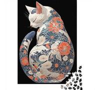 1000 Piece Jigsaw for Adults, Floral Cat Tattoo Design, 70x50cm/1000pcs