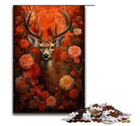 1000 Piece Jigsaw for Adults Flower Painting with Deer Puzzle for Kids Wood Puzzle Educational Game for Adult 1000 PCS
