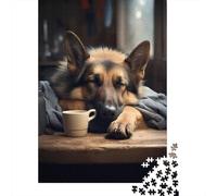 1000 Piece Jigsaw for Adults, German Shepherd Coffee Dog, 70x50cm/1000pcs