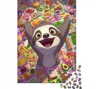 1000 Piece Jigsaw for Adults, Happy Sloth with Food, 52x38cm/1000pcs