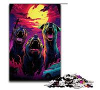 1000 Piece Jigsaw for Adults Jigsaw Vicious Dogs Chasing at Sunset Puzzle Wall Decoration Stress Reliever 75x50cm
