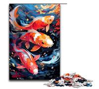 1000 Piece Jigsaw for Adults Koi Fish Is Surrounded by Splatters in The Style Puzzle Game Perfect Decoration for Teens Age 14 Years Up 75x50cm