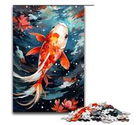 1000 Piece Jigsaw for Adults Koi Fish Is Surrounded by Splatters in The Style Puzzle Game Perfect Decoration for Teens Age 14 Years Up 75x50cm