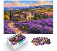 1000 Piece Jigsaw for Adults, Lavender Field Tuscan Villa Abstract Minimalist Illustration, 1000pcs (52x38cm)