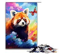 1000 Piece Jigsaw for Adults Red Panda And Butterfly by of Coloured Jigsaw Puzzles for Adults Wood Puzzle Challenging Game 75x50cm