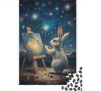 1000 Piece Jigsaw for Adults, White Rabbit Painting Stars, 52x38cm/1000pcs