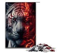 1000 Piece Jigsaw for Adults White Tigers of Red Fire Wooden Puzzles Adults Educational Game Challenge Toy 1000 PCS(75x50cm)