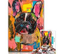 1000 Piece Jigsaw French Bulldog Oil Painting 1000 Pieces Jigsaw Puzzles For Teens And Adults,Toys Educational Games Stress Relieving Enhance Love between Couples 50x75cm