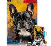 1000 Piece Jigsaw French Bulldog Oil Painting Jigsaw Puzzles for Teenagers 1000 Pieces,Challenging Game And Family Play Secret Santa Gifts 26x38cm