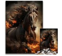 1000 Piece Jigsaw Friesian Horse on Fire Wooden Jigsaw Puzzles Perfect for Family Fun Party Games Birthday Party Favors 1000 PCS(75x50cm)
