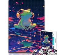 1000 Piece Jigsaw Frog Listening to Music Jigsaw Puzzles for Teenagers 1000 Pieces,Relax Games Is Ideal As A Gift for The Whole Family 50x75cm