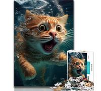 1000 Piece Jigsaw Funny Cat Underwater Shock Jigsaw Puzzles for Adults 1000 Piece,Perfect for Game Nights, Colorful Toy for Home Gift (50x75cm)