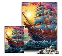 1000 Piece Jigsaw Galaxy Pirate Ship 1000-Piece Jigsaw Puzzle for Birthdays, Christmas, Halloween, Thanksgiving, Easter Size 26x38cm