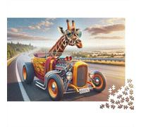1000 Piece Jigsaw, Giraffe Hot Rod Road Trip, New Year Gift, 70x50cm/1000pcs