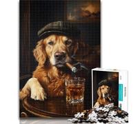 1000 Piece Jigsaw Golden Retriever Smoking Puzzles 1000 Pieces for Teenagers,Stress Reliever Difficult Challenge Enhance Love between Couples 26x38cm