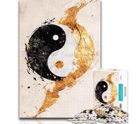 1000 Piece Jigsaw Golden Yin And Yang 1000 Pieces Jigsaw Puzzle for Adults& Teens,Classic Educational Games Beautiful Decoration 50x75cm