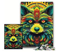 1000 Piece Jigsaw Green Raccoon 1000-Piece Jigsaw Puzzle for Birthdays, Christmas, Halloween, Thanksgiving, Easter Size 50x75cm