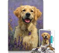 1000 Piece Jigsaw Happy Golden Retriever Adult Jigsaws 1000 Piece,Toys Educational Games Stress Relieving Artists Collection, Fine Art 26x38cm