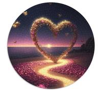 1000 Piece Jigsaw Heart on The Beach 1000-Piece Round Jigsaw Puzzle Challenging Brain Teaser for Teenagers, Family Game Night Fun 1000pcs (67.5x67.5cm)