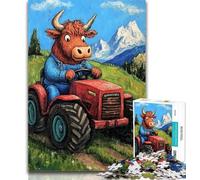 1000 Piece Jigsaw Highland Cattle Driving A Tractor 1000 Pieces Jigsaw Puzzle For Adults Teens,Toy Intellectual Game Artists Collection, Fine Art 26x38cm