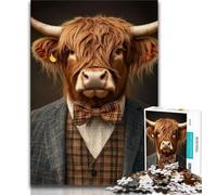 1000 Piece Jigsaw Highland Cattle in Suits Jigsaw Puzzles 1000 Pieces for Adults Teens,for Age 14+ Impossible Game Best Gift for Adults And Teenagers (50x75cm)