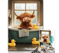 1000 Piece Jigsaw Highland Cow in The Bathroom 1000 Piece Jigsaw Puzzles for Adults & Teens,Educational Stress Relief Toy Great Gifts And Toys 50x75cm