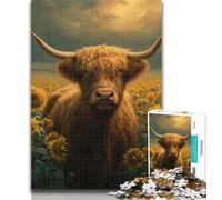 1000 Piece Jigsaw Highland Cow Sunflower Jigsaw Puzzles for Teenagers 1000 Pieces,Educational Stress Relief Toy Great Gifts And Toys 50x75cm