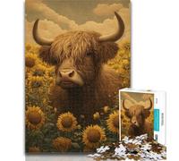 1000 Piece Jigsaw Highland Cow Sunflower Puzzles for Adults And Teenagers,Decompressing Intellectual Educational Toy Secret Santa Gifts 26x38cm