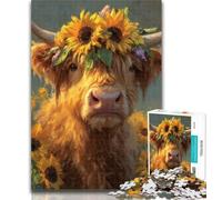 1000 Piece Jigsaw Highland Cows And Sunflowers Puzzles 1000 Pieces for Teenagers,Stress Reliever Difficult Challenge Enhance Love between Couples 50x75cm