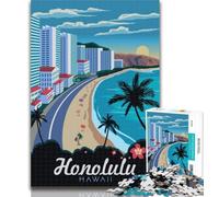 1000 Piece Jigsaw Honolulu Hawaii Travel Jigsaw Puzzles 1000 Pieces for Adults Teens,for Age 14+ Impossible Game Best Gift for Adults And Teenagers 75x50cm