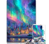 1000 Piece Jigsaw Houses Under The Aurora Jigsaw Puzzles for Teenagers 1000 Pieces,Relax Games Is Ideal As A Gift for The Whole Family 26x38cm