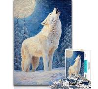 1000 Piece Jigsaw Howling White Wolf Jigsaw Puzzles for Teenagers 1000 Pieces,Challenging Game And Family Play Secret Santa Gifts 50x75cm