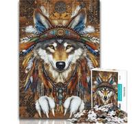 1000 Piece Jigsaw Indian Wolf Puzzles for Adults And Teenagers,Stress Reliever Difficult Challenge Enhance Love between Couples 26x38cm