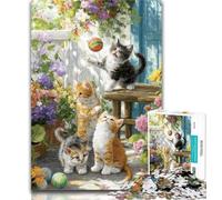 1000 Piece Jigsaw Kitten in The Garden Adult Jigsaws 1000 Piece,Toys Educational Games Stress Relieving Artists Collection, Fine Art 50x75cm