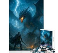 1000 Piece Jigsaw Knight Facing A Dragon in Storm Jigsaw Puzzles for Adults Precision Cutting Wishlist with Santa Claus Brainteaser Family Games (38x52cm)