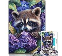 1000 Piece Jigsaw Lavender And Raccoon Adult Puzzles 1000 Pieces,Toys Educational Games Stress Relieving Enhance Love between Couples 26x38cm
