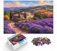 1000 Piece Jigsaw, Lavender Field Tuscan Villa Abstract Minimalist Illustration, 1000pcs (75x50cm)