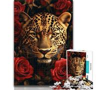 1000 Piece Jigsaw Leopard Rose Jigsaw Puzzles for Adults,Artistic Wall Decor & Birthday Gift Idea for Friends, Home Office 50x75cm