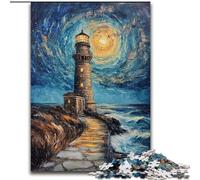 1000 Piece Jigsaw Lighthouse Under The Night Sky cardboard Puzzles 26X38CM for Teenagers, Family Game Night, Brain-Challenging Gift Idea