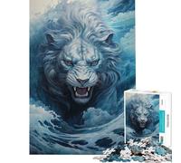 1000 Piece Jigsaw Lion Waves Japanese Relaxing Games Brain Intelligence Challenge Addictive Toys Gifts for Women Men Hand Speed Race (Size 38x26cm)