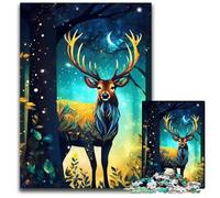 1000 Piece Jigsaw Magic Realism Deer Wooden Jigsaw Puzzles for Adults Brain Teaser Game Interactive Family Game Suitable for Ages 14 1000 PCS(75x50cm)