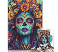 1000 Piece Jigsaw Mexican Skull Girls 1000 Piece Jigsaw Puzzles for Adults,Toys Educational Games Stress Relieving Unique Home Decor And Gifts 26x38cm