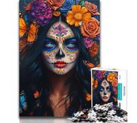 1000 Piece Jigsaw Mexican Style Skull Girl Jigsaw Puzzles for Teenagers,Toys Educational Games Stress Relieving Parent-child Interaction (50x75cm)