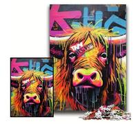 1000 Piece Jigsaw Mgraffiti Painting Yak Wooden Jigsaw Puzzles Size 50x75cm Interactive Family Game, DIY Home Decor, Brain Teaser Gift