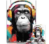 1000 Piece Jigsaw Monkey with Headphones Adult Puzzles 1000 Pieces,Toys Educational Games Stress Relieving Enhance Love between Couples 50x75cm