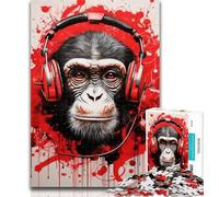 1000 Piece Jigsaw Monkey with Headphones Jigsaw Puzzles for Adults,Artistic Wall Decor & Birthday Gift Idea for Friends, Home Office 50x75cm