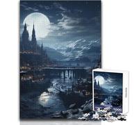 1000 Piece Jigsaw Moonlit Gothic Village Relaxing Leisure Time Activity Precision Cut Smooth Edge Play Toy Size 38x52cm