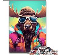 1000 Piece Jigsaw Moose Wearing Glasses 1000-Piece Jigsaw Puzzle Perfect for Home & Office Decor, Parties, Birthdays (Size 38x26cm)