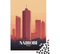 1000 Piece Jigsaw, Nairobi Kenya Skyline Illustration, 52x38cm/1000pcs