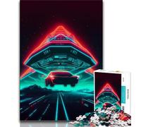 1000 Piece Jigsaw Neon Retro Alien Spaceship 1000 Piece Jigsaw Puzzles for Adults & Teens,with Matching Poster And Trivia Sheet for Age 14 (50x75cm)